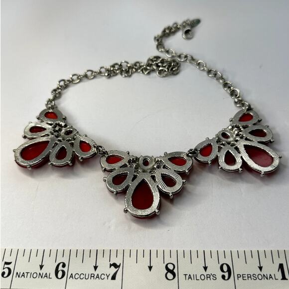 EUC New York & Company Red and Silver Statement Necklace Evening Cocktail Party - Picture 8 of 8